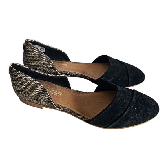 TOMS Jutti D'Orsay Black Suede Metallic Woven Flats - Size 9 1/2 - Picture 1 of 8